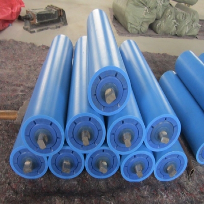 Blue UHMWPE Belt Conveyor Roller Idler For Mining Belt Conveyor Roller